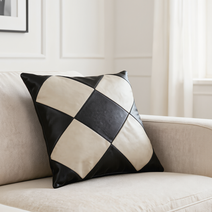 Set of 2 Leather Couch Cushion Covers in Diamond Design