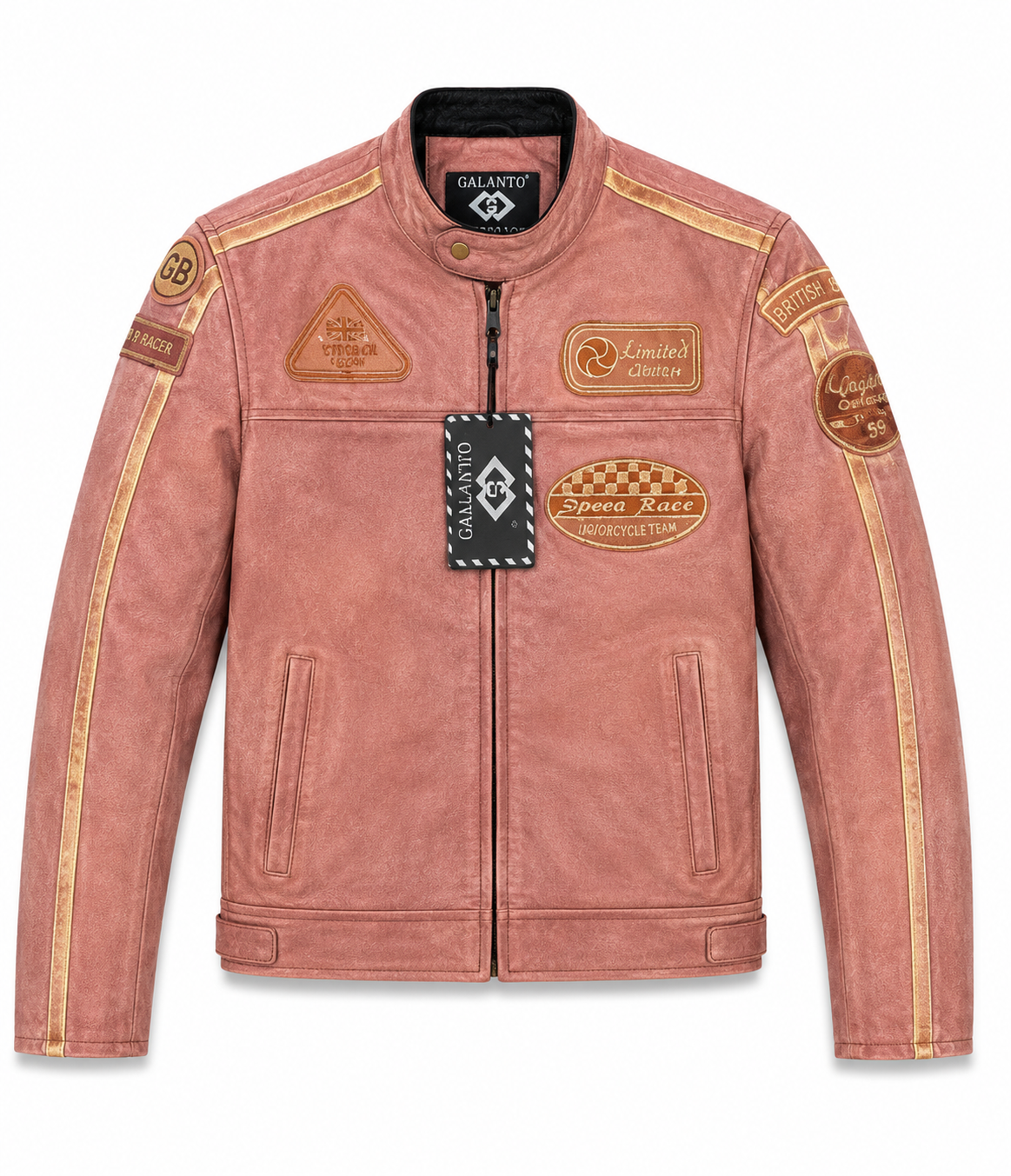 ladies premium real leather badges racing jacket in large size | heritage moto collection