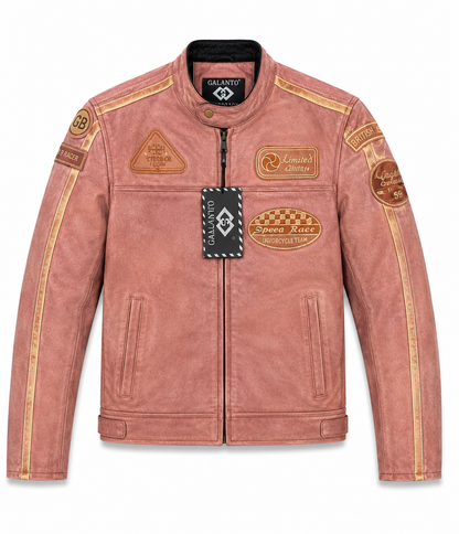 Ladies Premium Real Leather Badges Racing Jacket in Large Size | Heritage Moto Collection