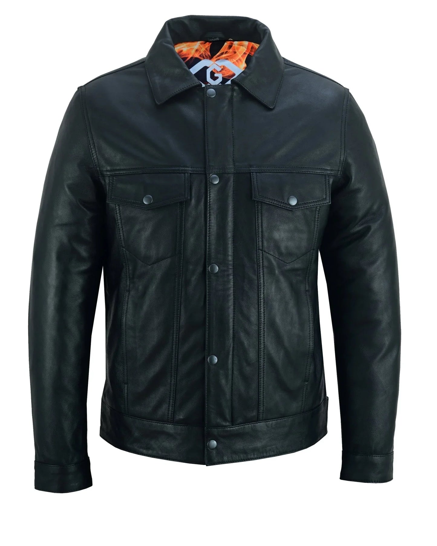 fernando 's classic mens black leather trucker jacket with zip and snaps -