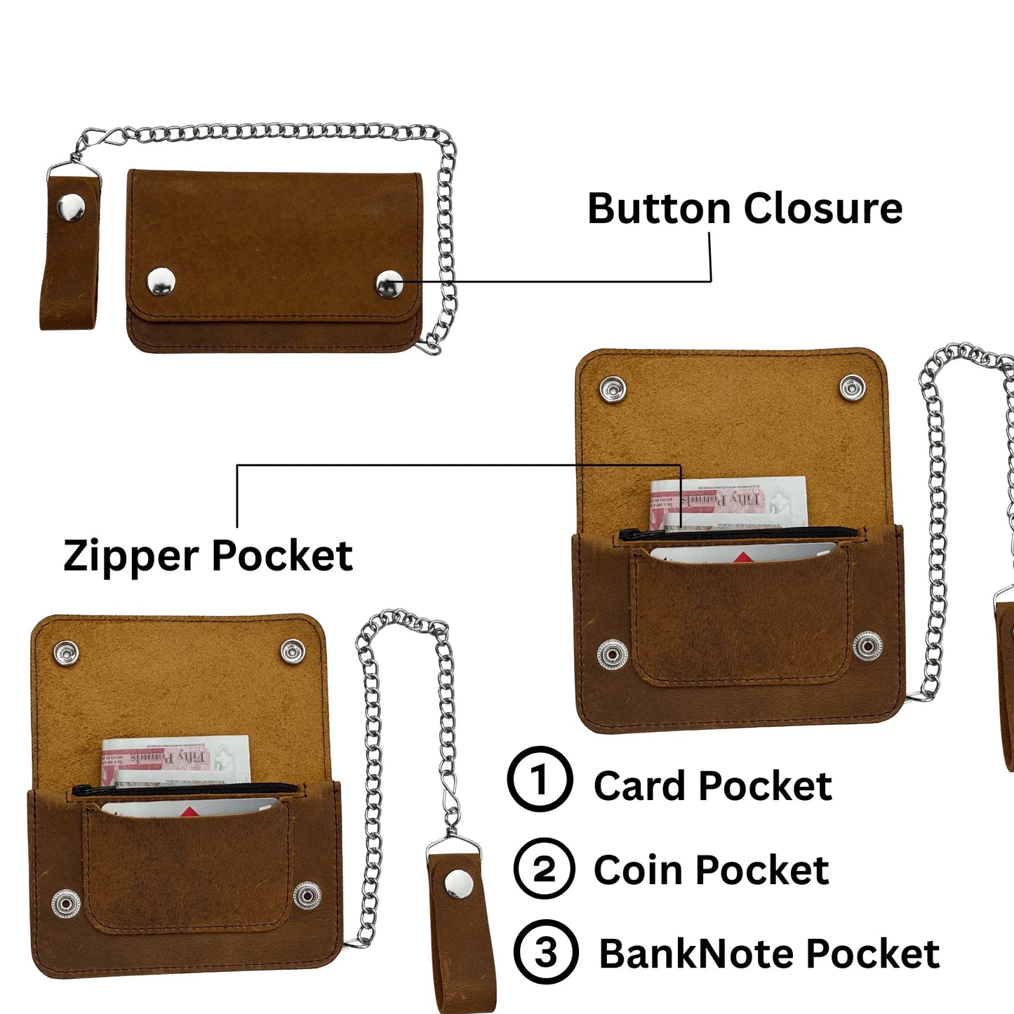 gallanto men’s leather biker wallet – chain wallet – bifold design – available in 6" and 7" sizes - 