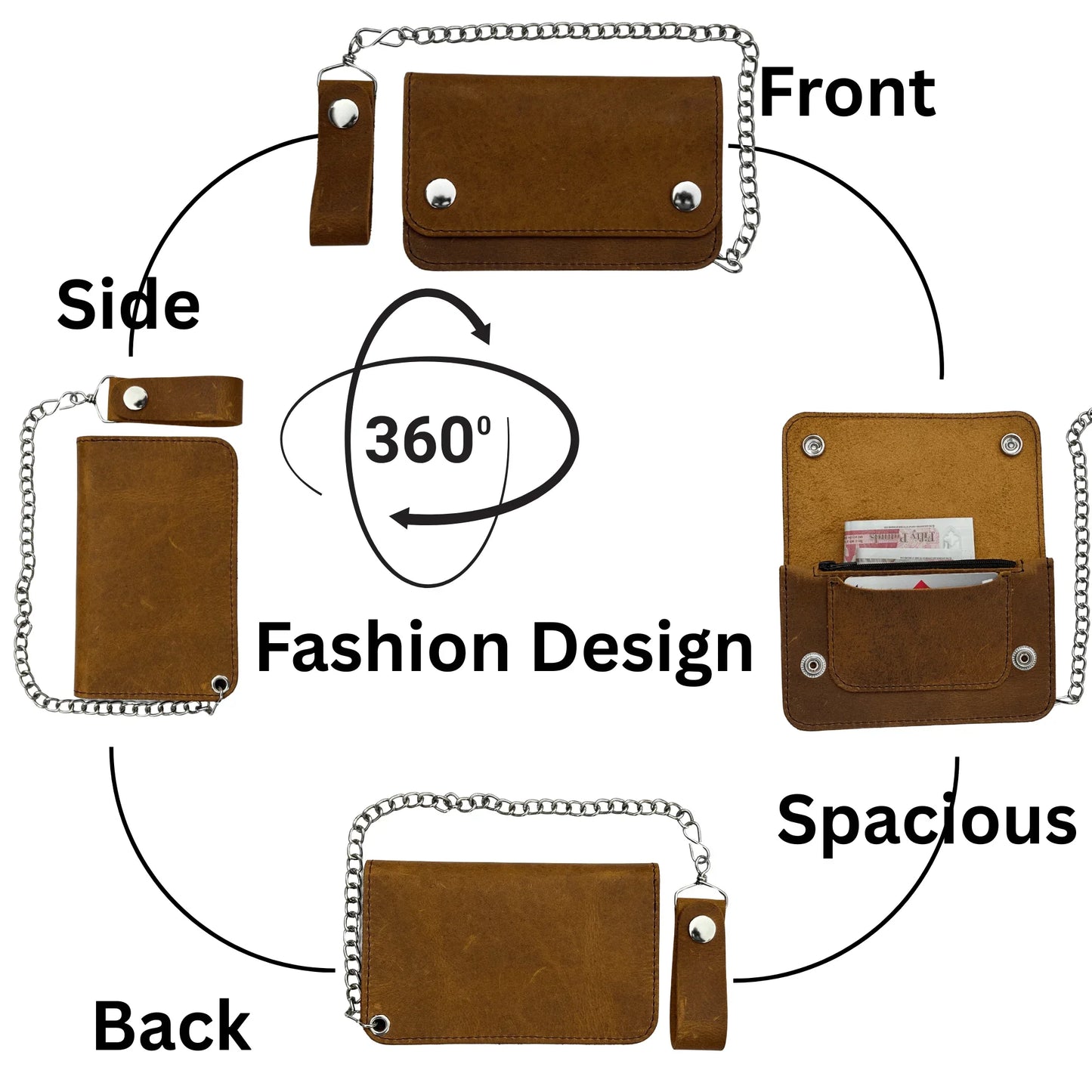 gallanto men’s leather biker wallet – chain wallet – bifold design – available in 6" and 7" sizes - 