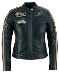 Gallanto Women's Fashion Black Leather Biker Style Jacket with Badges -