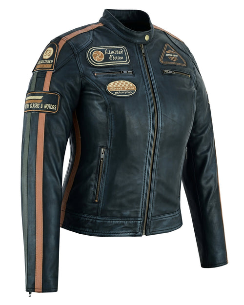 Gallanto Women's Fashion Black Leather Biker Style Jacket with Badges -