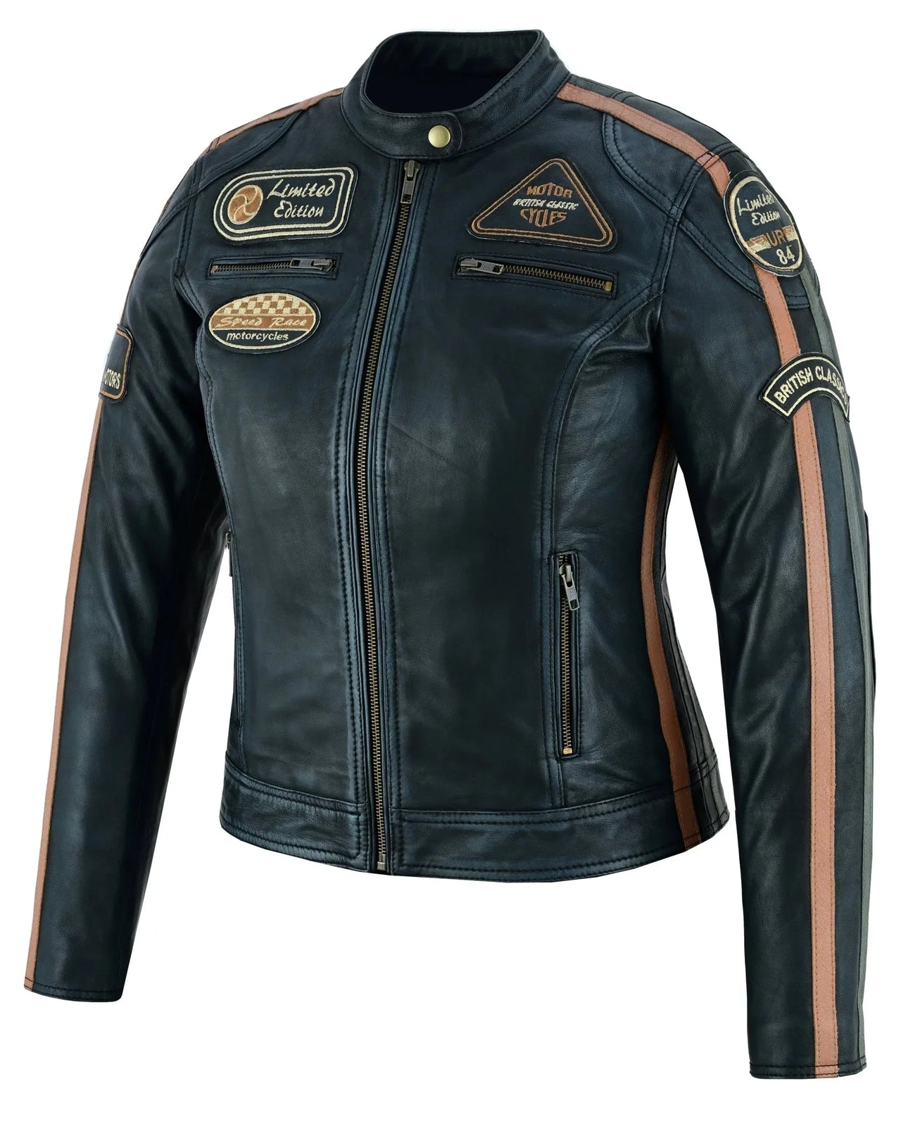 Gallanto Women's Fashion Black Leather Biker Style Jacket with Badges -