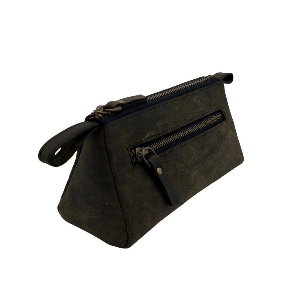 genuine leather makeup bag - small travel cosmetic pouch - 