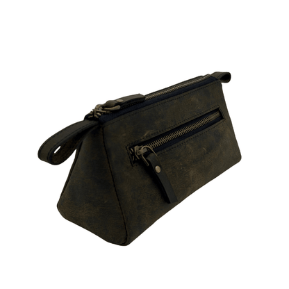 Genuine Leather Makeup Bag - Small Travel Cosmetic Pouch - 
