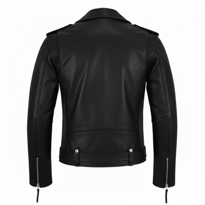 Green Leather Biker Jacket for Men – Cowhide, Zippered Cuffs, Multi - Pockets - 