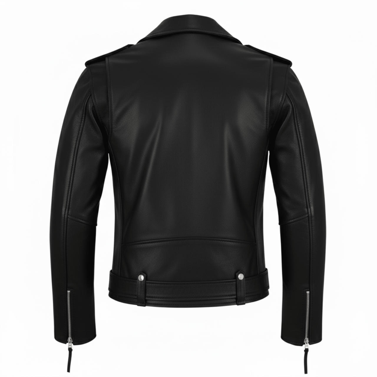 Green Leather Biker Jacket for Men – Cowhide, Zippered Cuffs, Multi - Pockets - 