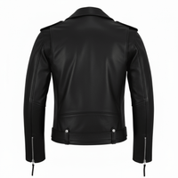 Green Leather Biker Jacket for Men – Cowhide, Zippered Cuffs, Multi - Pockets - 