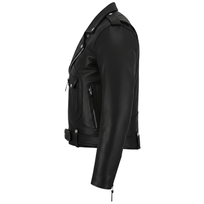 Green Leather Biker Jacket for Men – Cowhide, Zippered Cuffs, Multi - Pockets - 