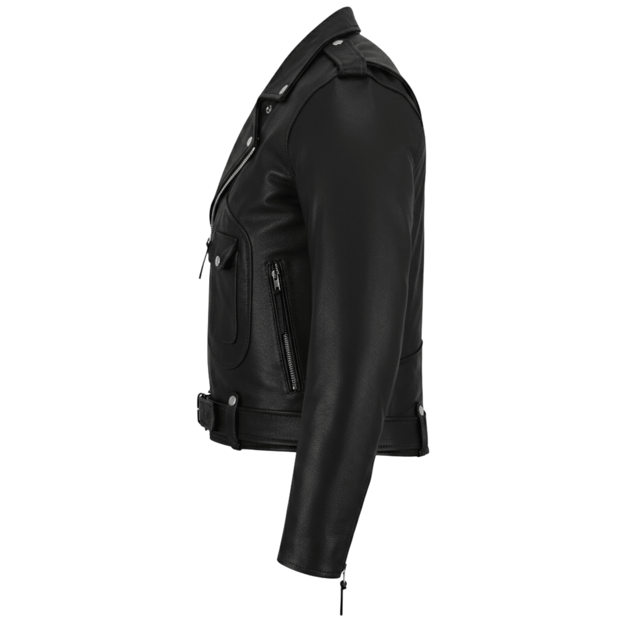 Green Leather Biker Jacket for Men – Cowhide, Zippered Cuffs, Multi - Pockets - 