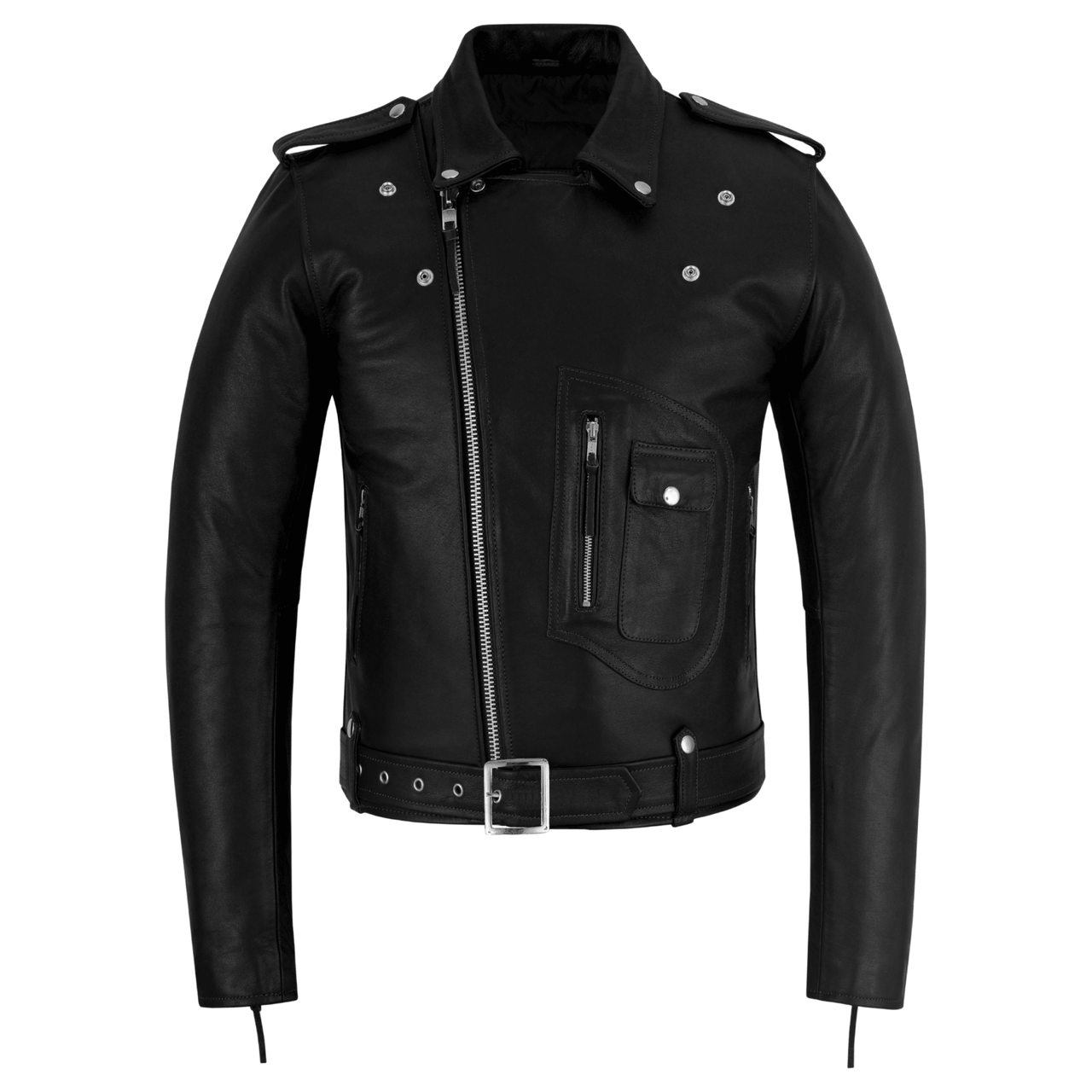 Green Leather Biker Jacket for Men – Cowhide, Zippered Cuffs, Multi - Pockets - 