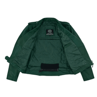 Green Leather Biker Jacket for Men – Cowhide, Zippered Cuffs, Multi - Pockets, Lined - 