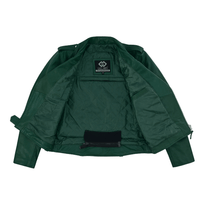 Green Leather Biker Jacket for Men – Cowhide, Zippered Cuffs, Multi - Pockets, Lined - 