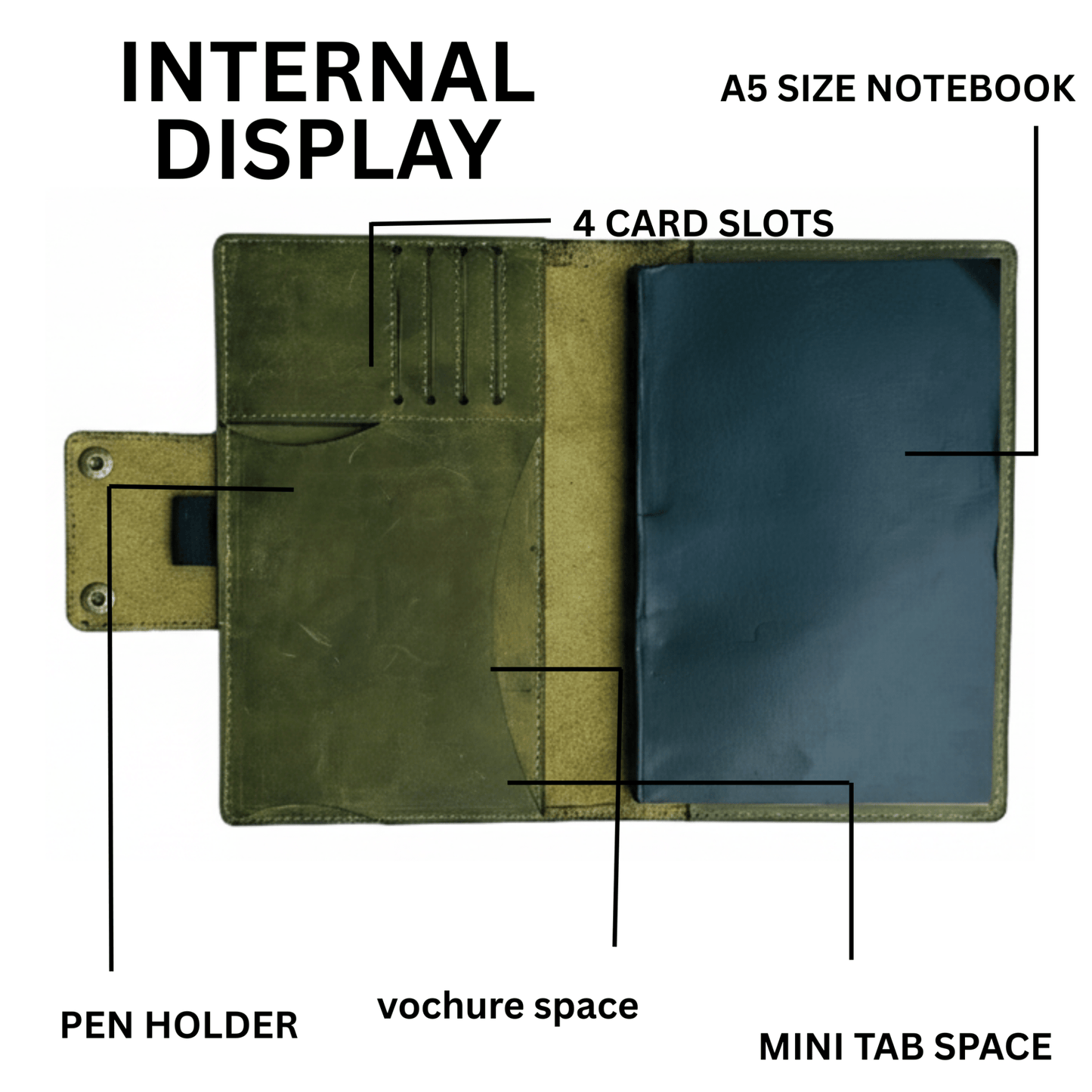 handcrafted leather a5 journal cover & refillable notebook - 