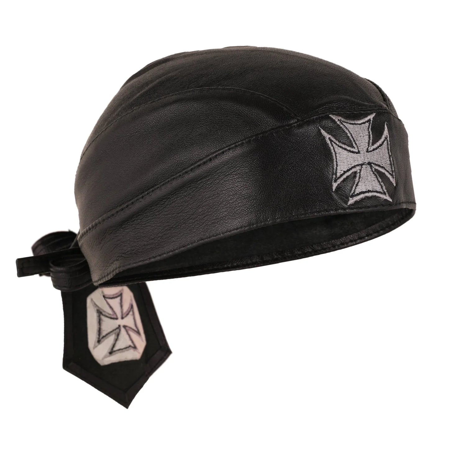 iron cross black leather motorcycle headwrap - 