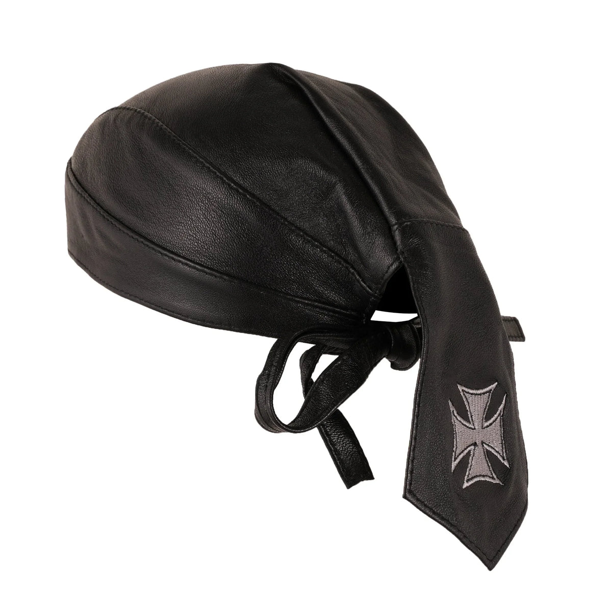 Iron Cross Black Leather Motorcycle Headwrap - 