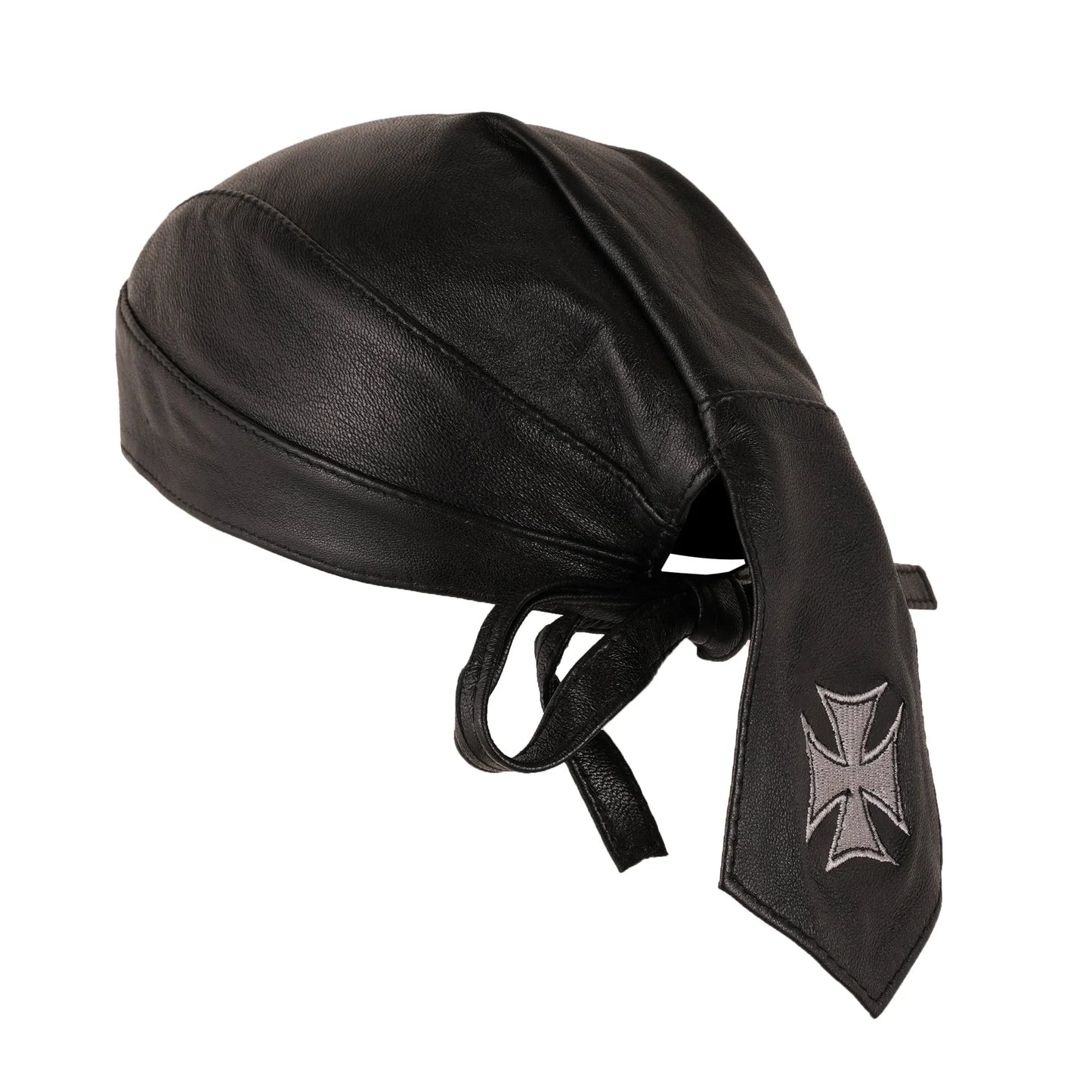 iron cross black leather motorcycle headwrap - 