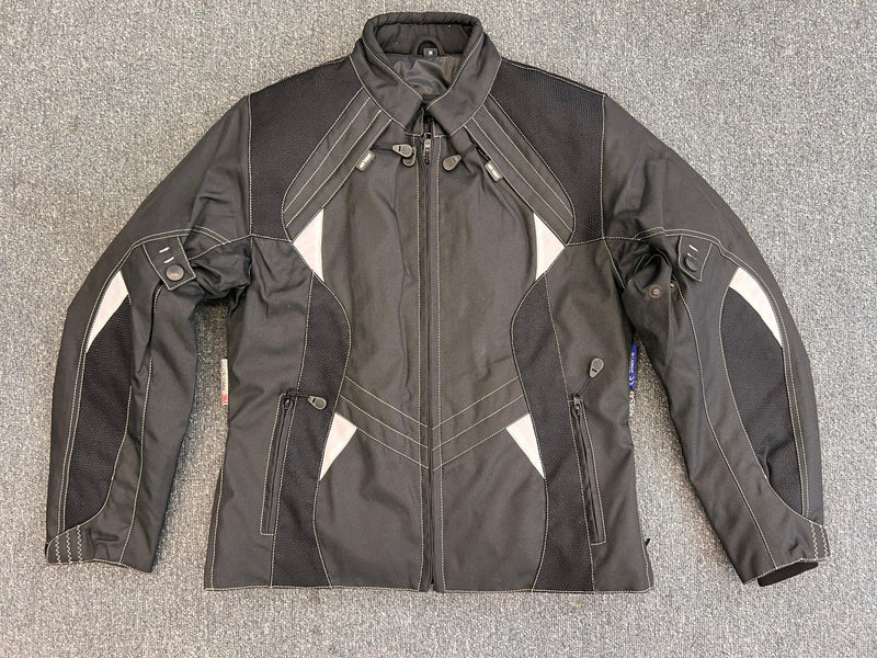 Ladies Black and White Textile Biker Jacket M - 