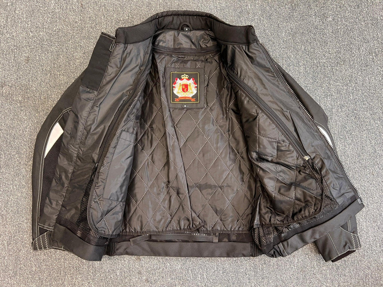 Ladies Black and White Textile Biker Jacket M - 