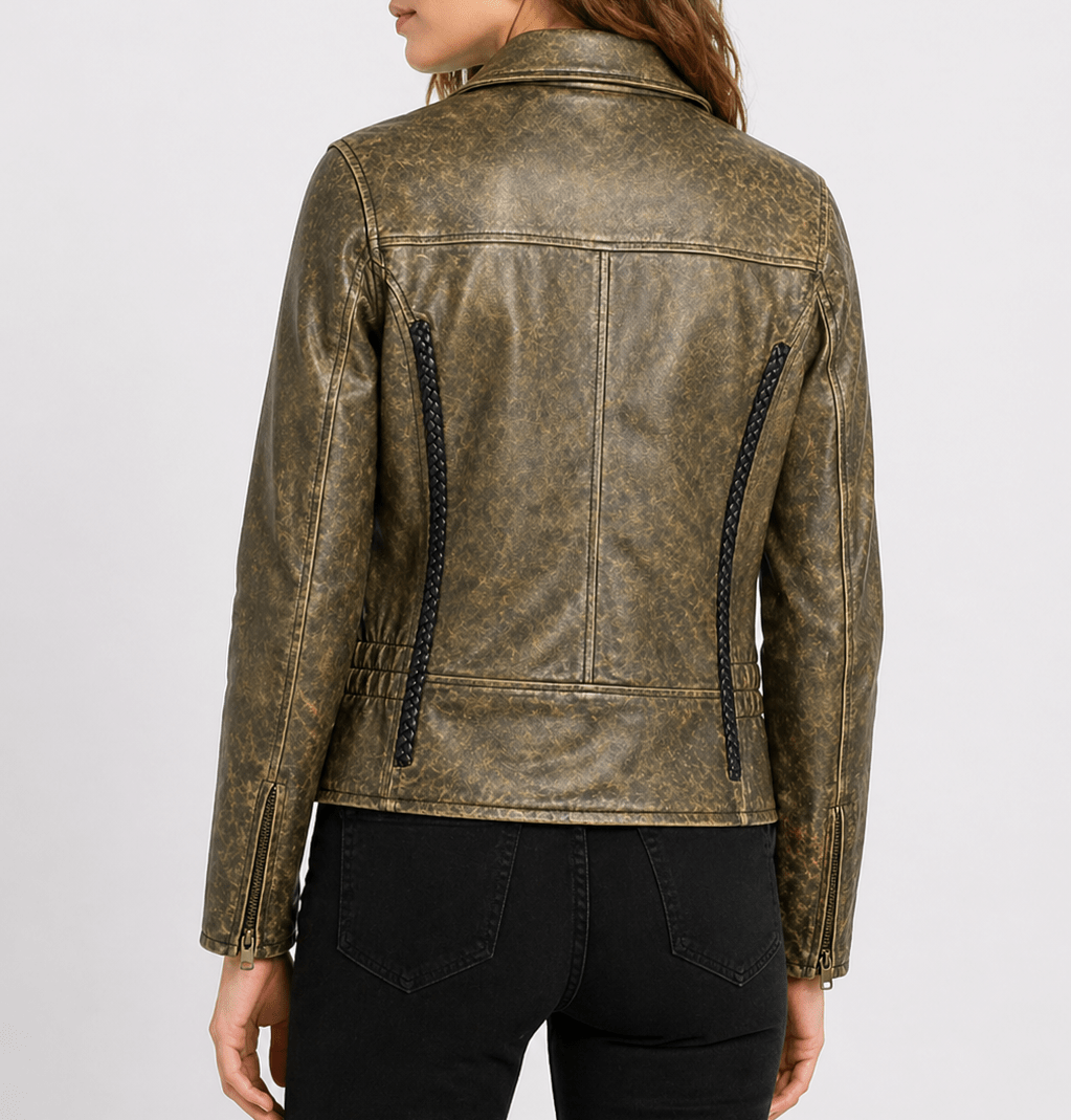 ladies' vintage brown leather biker jacket size m | heritage moto style - 