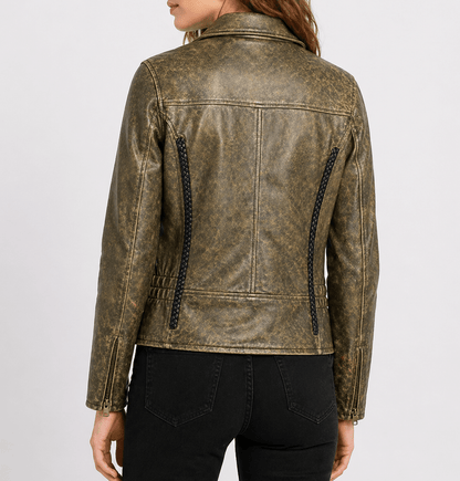 Ladies' Vintage Brown Leather Biker Jacket Size M | Heritage Moto Style - 