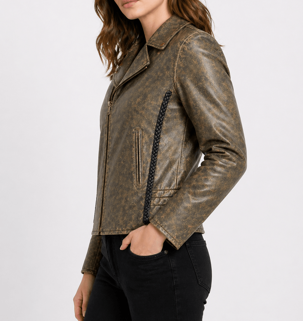Ladies' Vintage Brown Leather Biker Jacket Size M | Heritage Moto Style - 