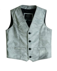 Mens Buttoned Classic Brown Soft Leather Vest For Bikers