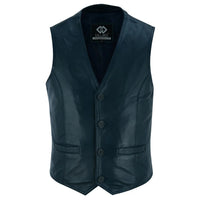 Mens Buttoned Classic Brown Soft Leather Vest For Bikers