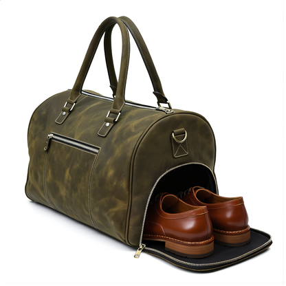 Mens Duffle Bag – Premium Crazy Horse Leather Travel & Weekender Bag