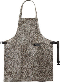 Leopard Print Leather Apron for Women & Men - Adjustable Cooking Apron with Pockets - 