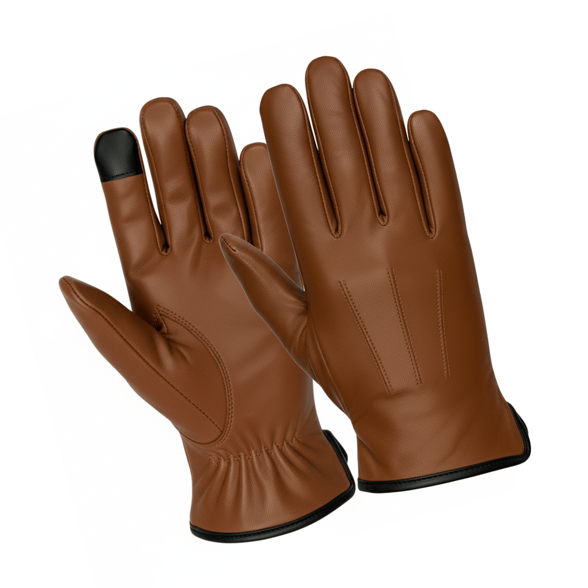 Brown leather cashmere gloves pair