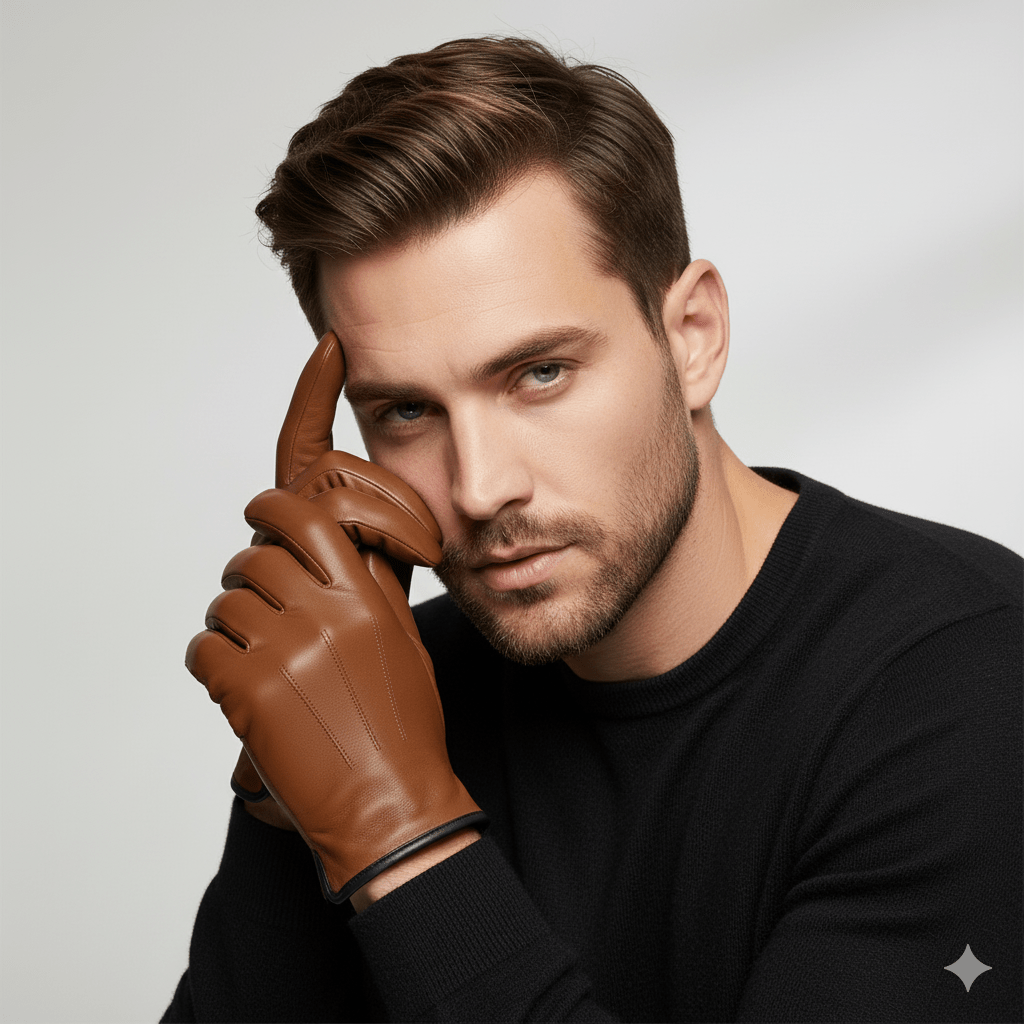 Luxury Mens Leather Gloves Cashmere Lined - Soft Comfortable Lambskin Touchsreen - 