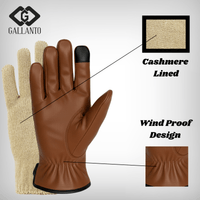 Brown cashmere gloves with leather and lining details