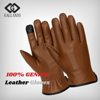 Brown mens leather gloves material detail