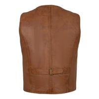 Mens Buttoned Classic Brown Soft Leather Vest For Bikers