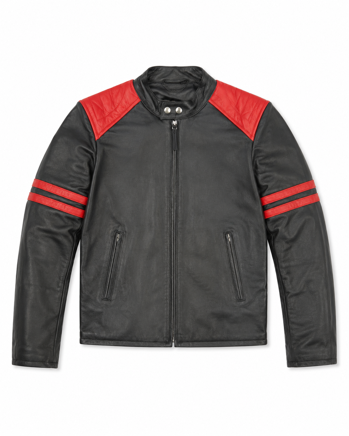 men’s premium leather biker jacket size xs | black & red racing edition