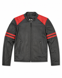 Men’s Premium Leather Biker Jacket Size XS | Black & Red Racing Edition