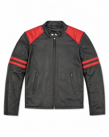 Men’s Premium Leather Biker Jacket Size XS | Black & Red Racing Edition