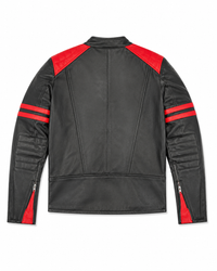 Men’s Premium Leather Biker Jacket Size XS | Black & Red Racing Edition