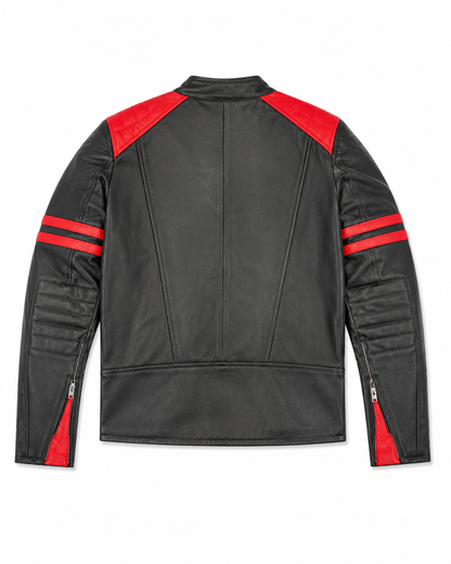 Men’s Premium Leather Biker Jacket Size XS | Black & Red Racing Edition
