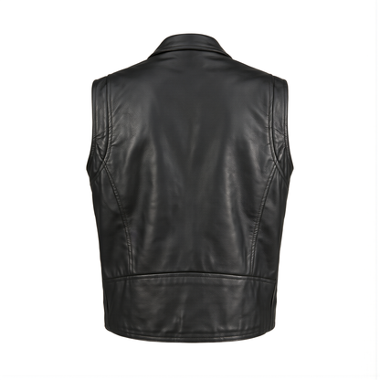 Mens Marlon Brando Style Leather Biker Gilet Vest -Waistcoat Sleeveless Club