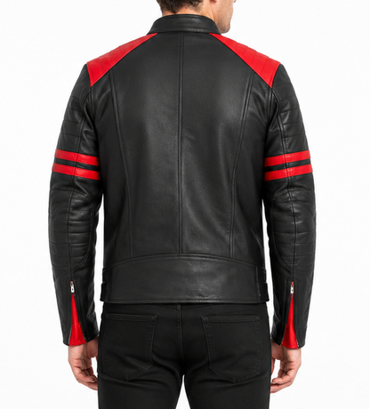 Men’s Premium Leather Biker Jacket Size XS | Black & Red Racing Edition