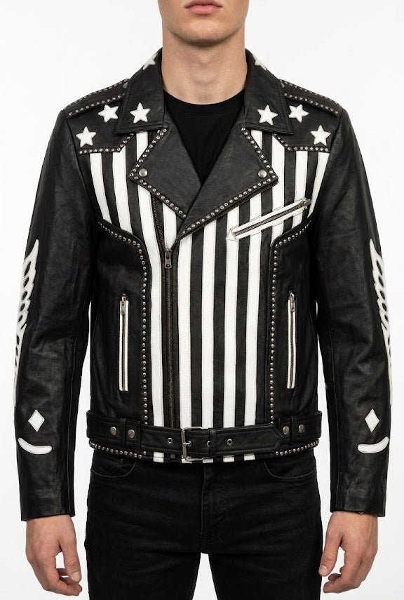 men’s american flag stars & stripes leather biker jacket size xl| patriot moto edition - 