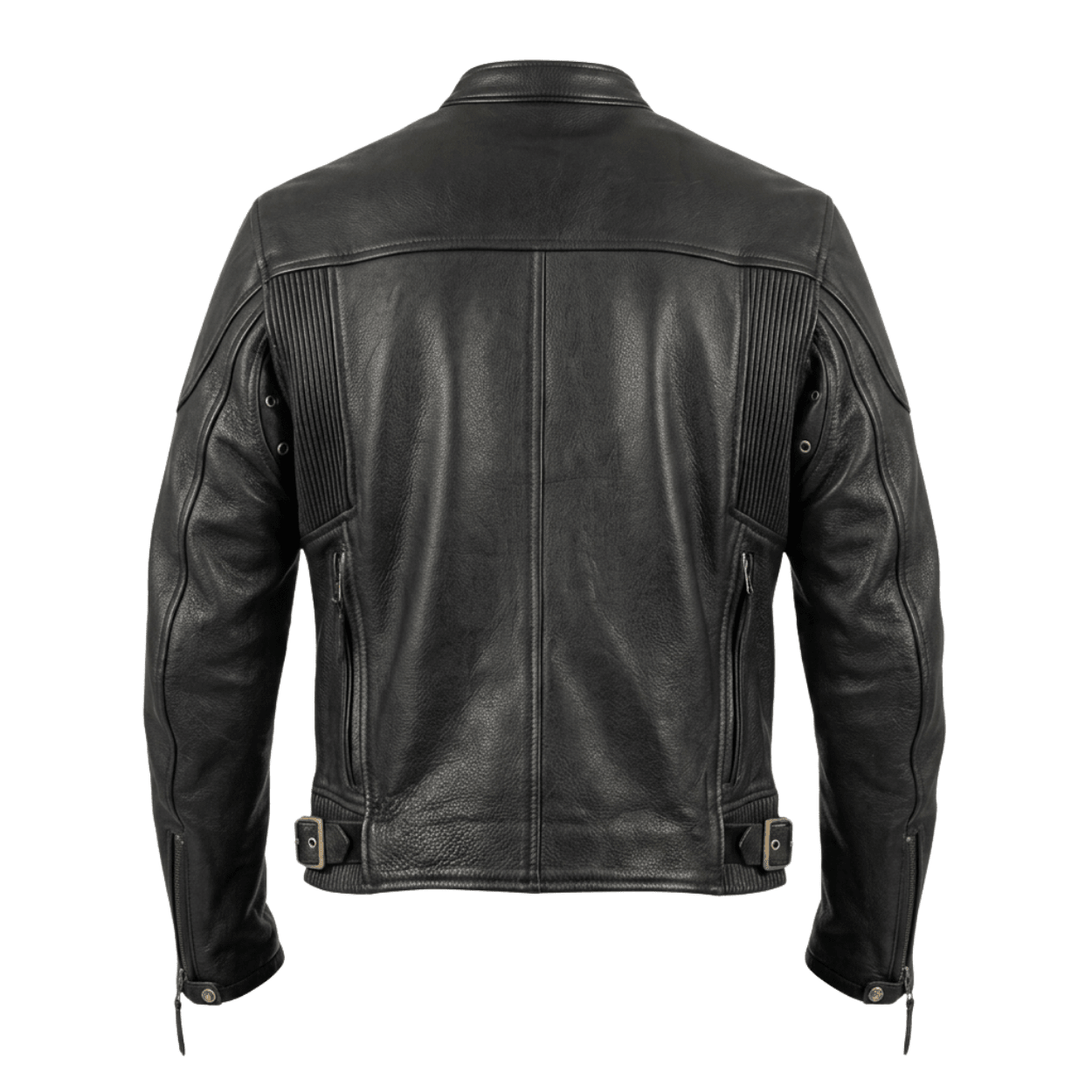 men’s armor - style black leather biker jacket with quad ventilation - 