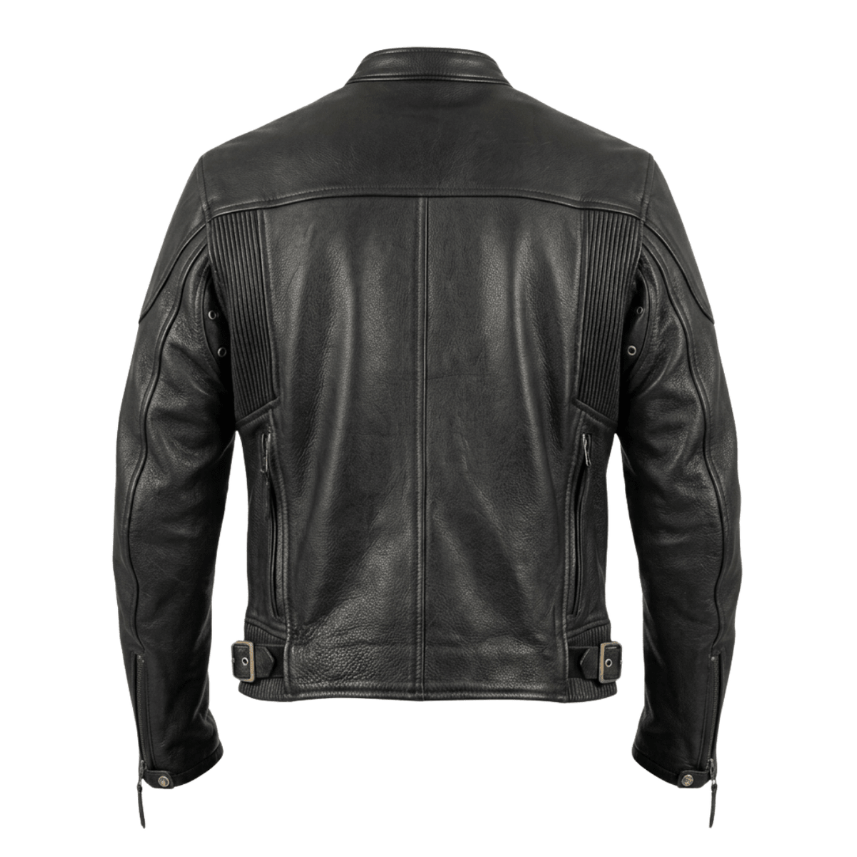 Men’s Armor - Style Black Leather Biker Jacket with Quad Ventilation - 