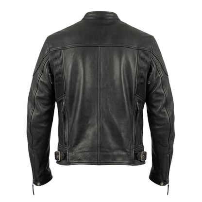 Men’s Armor - Style Black Leather Biker Jacket with Quad Ventilation - 
