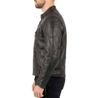Men’s Armor - Style Black Leather Biker Jacket with Quad Ventilation - 