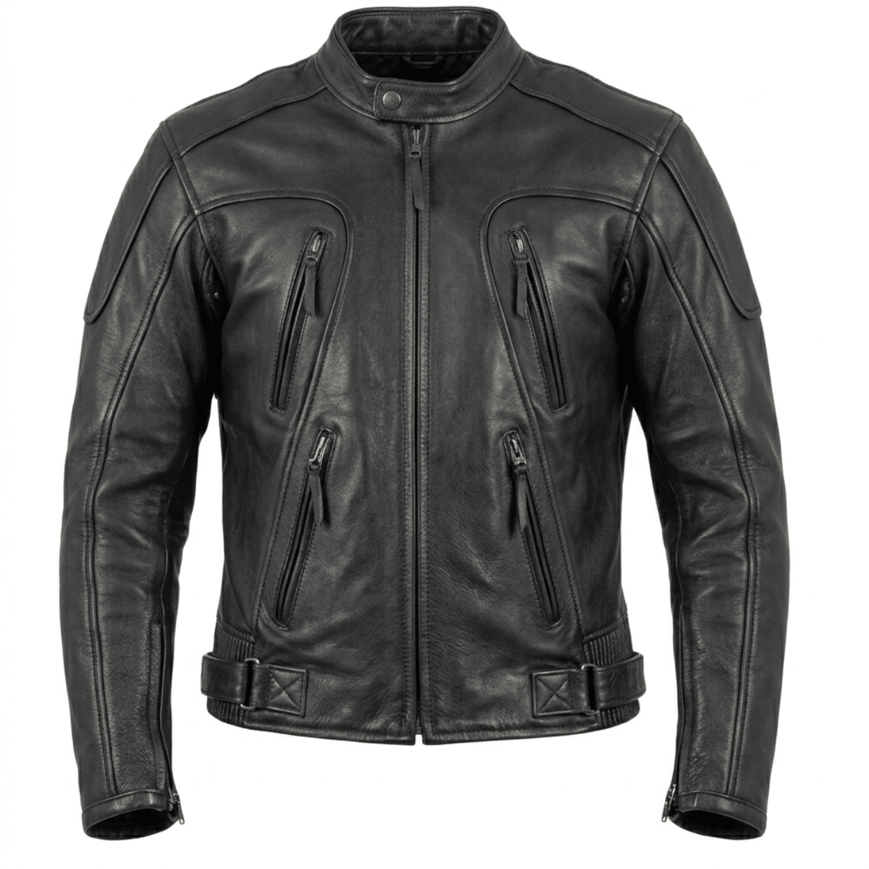 men’s armor - style black leather biker jacket with quad ventilation - 